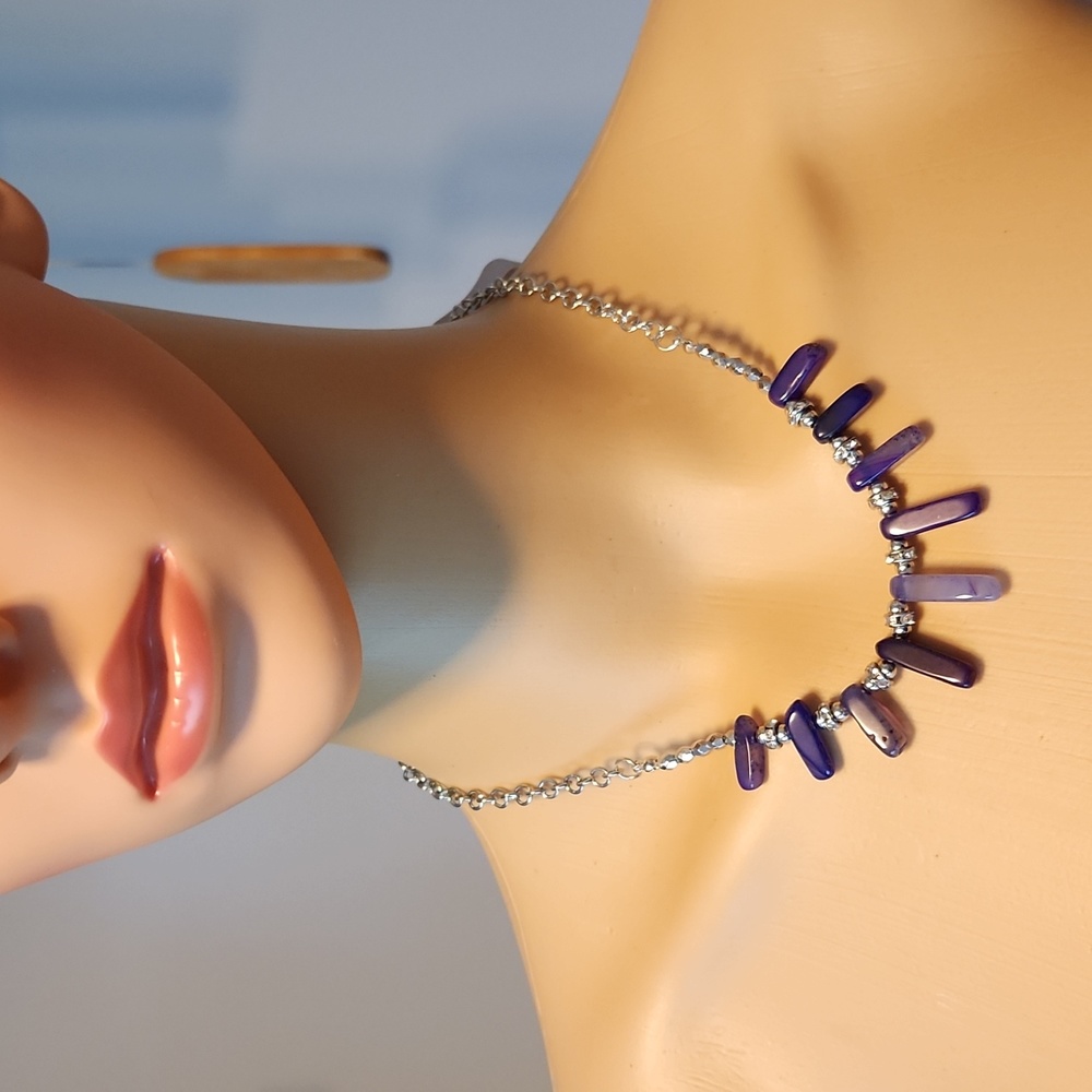 Apt 9 Necklace ☆ Genuine Semi-Precious ☆ Purple stones ☆ Silver adjustable Chain